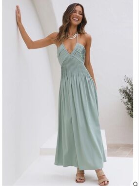 FORTUNATE ONE XS Sage Green Cross My Heart Maxi Dress